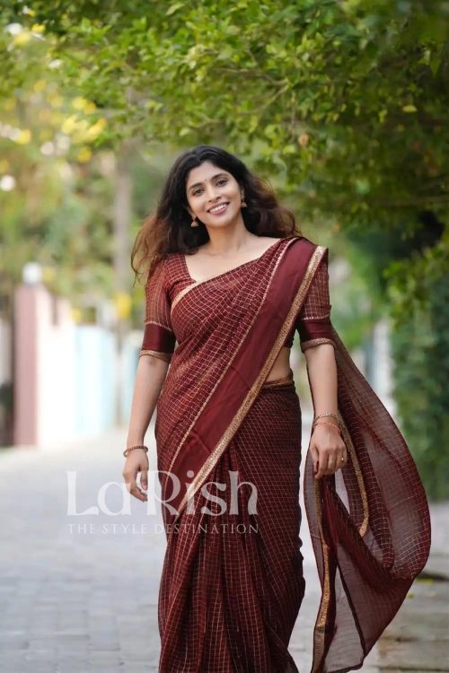 Badhra Brown Pure Viscose Georgette Saree