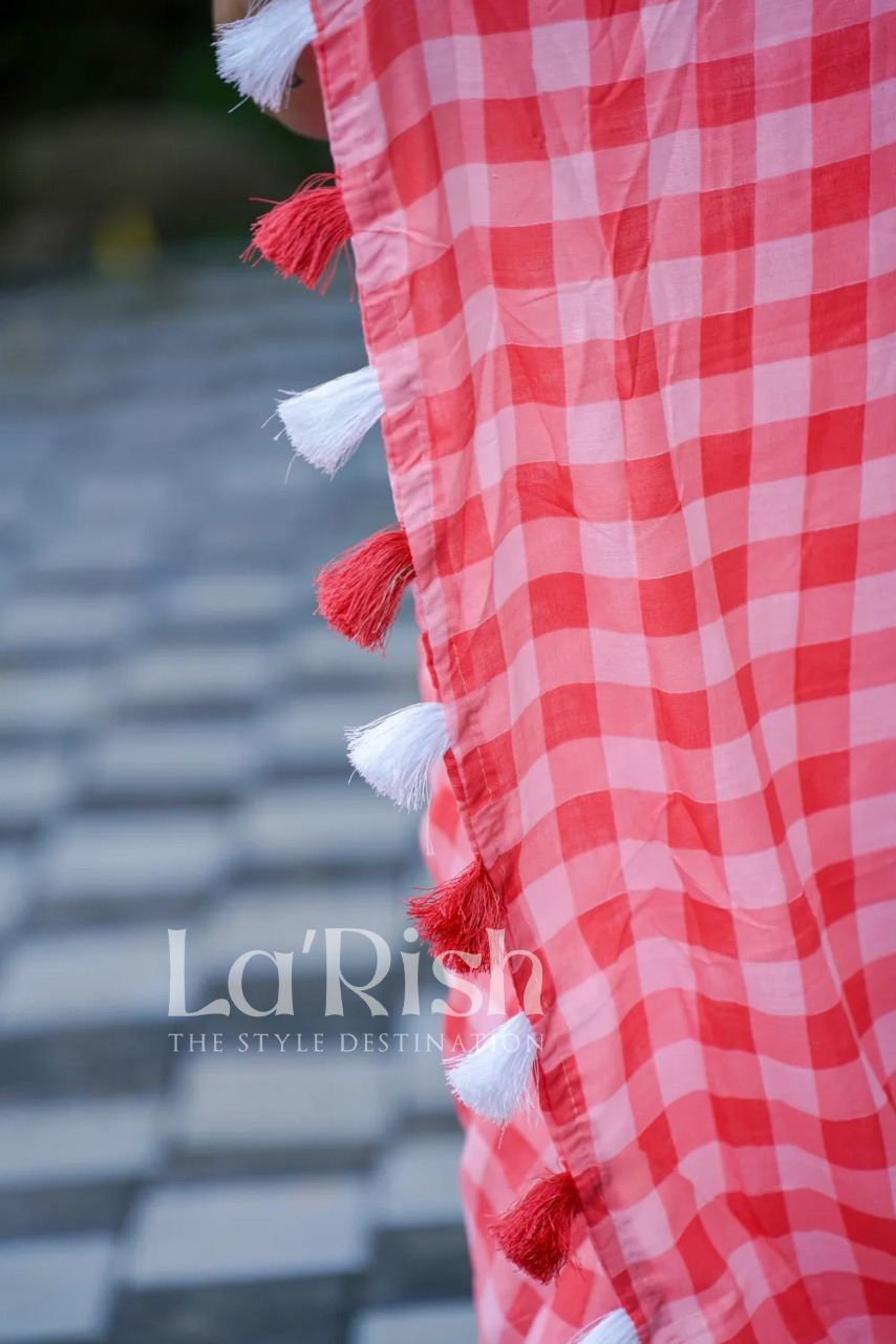 Cherry Linen By Cotton Saree - Image 2