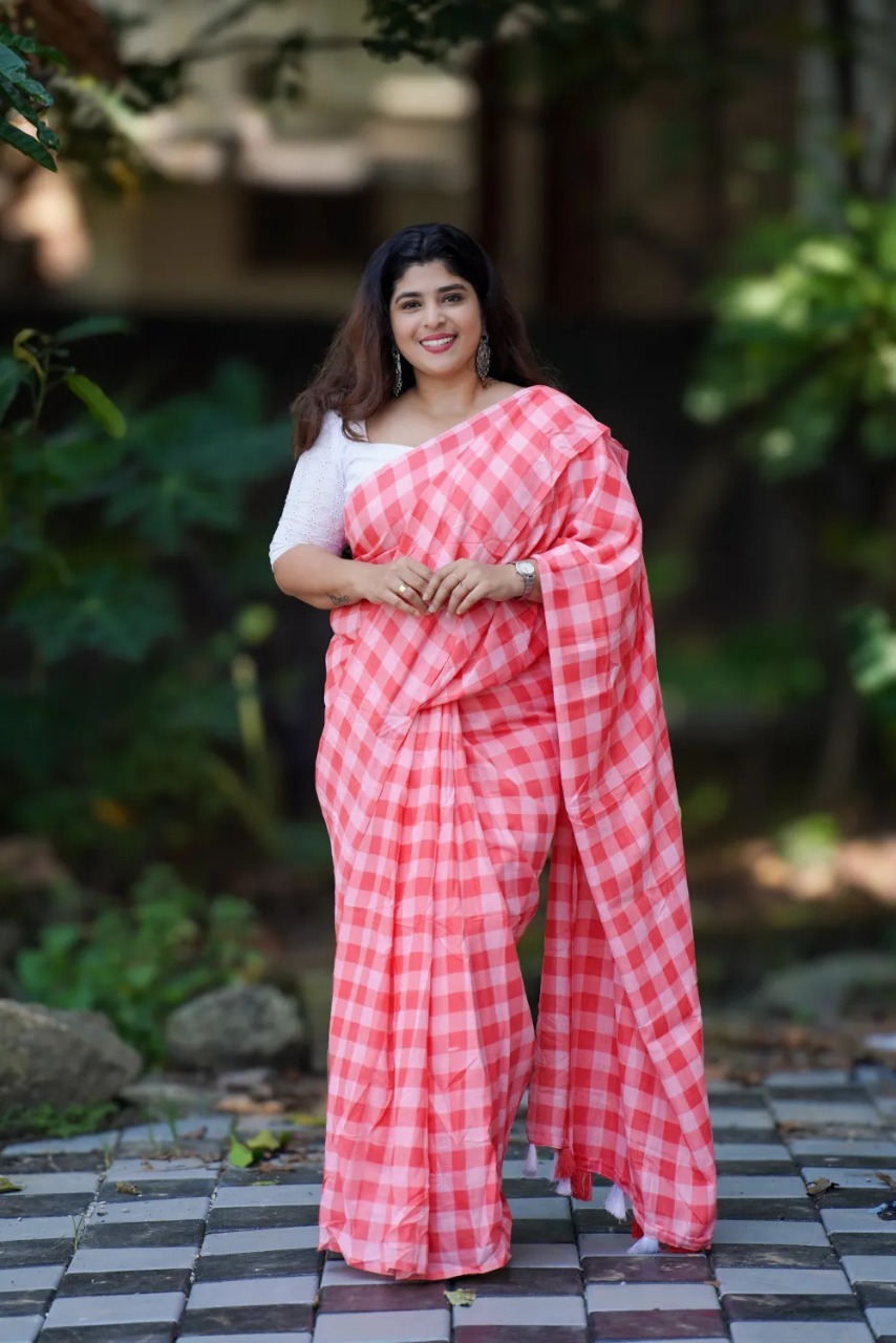 Cherry Linen By Cotton Saree