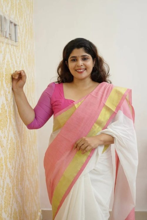Mandharam Pink Mul Mul Cotton