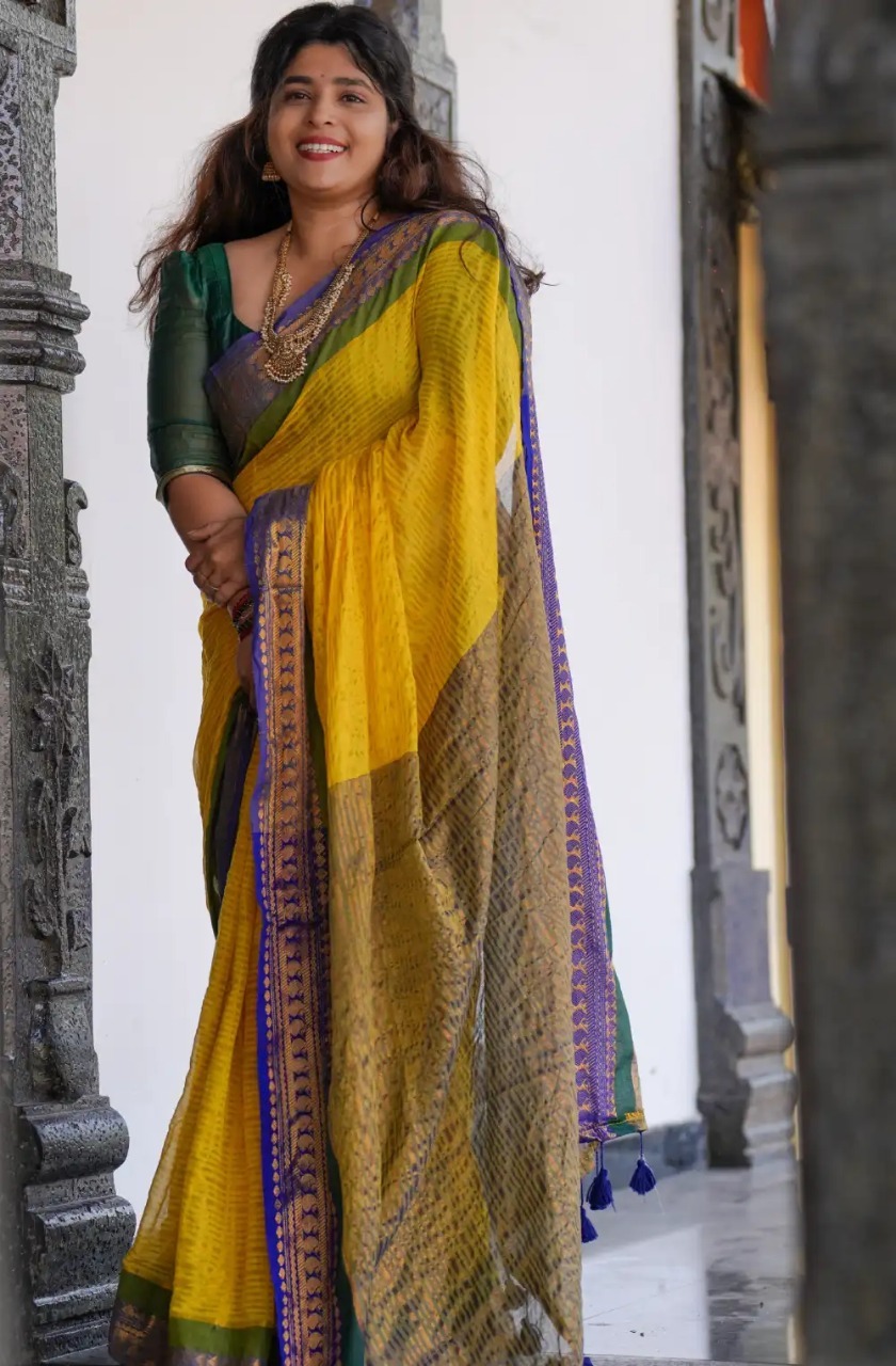 Manjal Mul Mul Cotton Saree - Image 4
