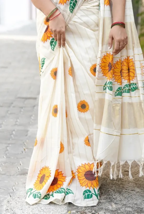 Sooryakanthi Pure Cotton Kerala Saree - Image 3